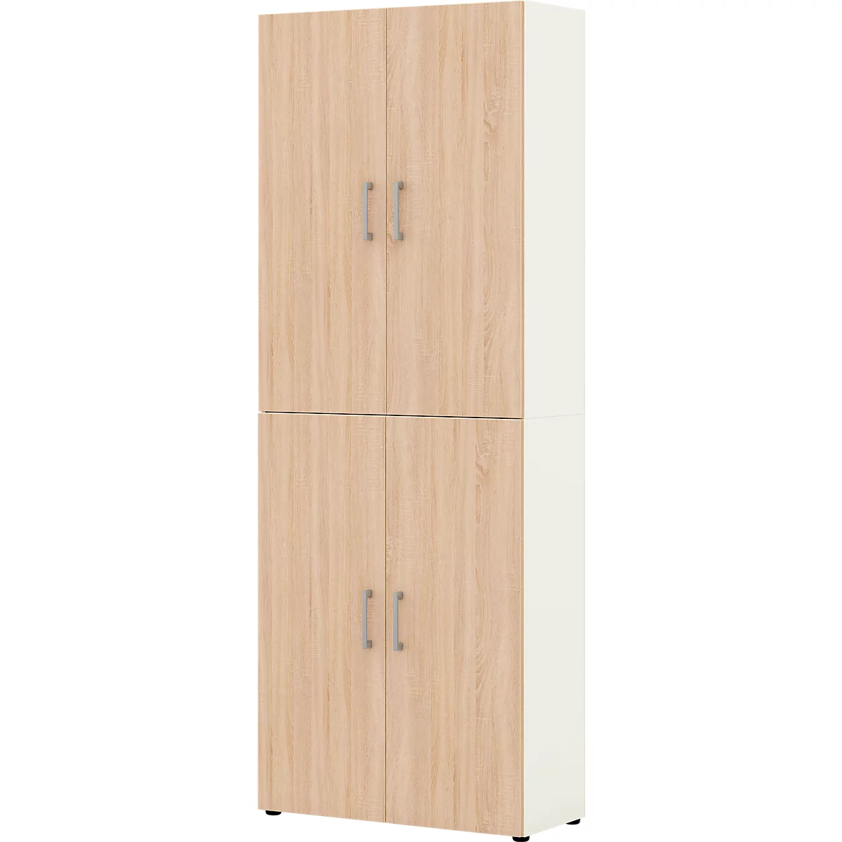Home Office classeur TEMPIO, en bois, 4 portes, 6 OH, L 800 x P 340 x H 2130 mm, blanc/chêne Sonoma