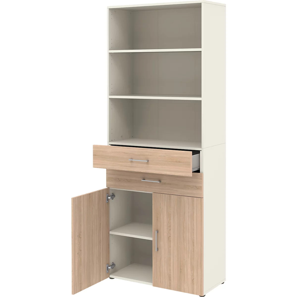 Home Office combinatiekast TEMPIO, van hout, 2 deuren, 2 laden, 6 OH, B 800 x D 340 x H 2130 mm, wit/beton