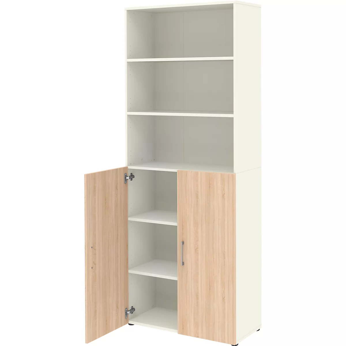 Home Office-combinatiekast TEMPIO, van hout, 2 deuren (3 OH), 6 OH, B 800 x D 340 x H 2130 mm, eiken wit/Sonoma
