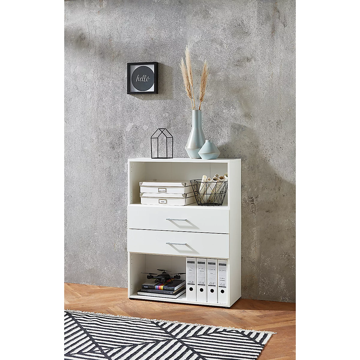 Home Office combinatierek TEMPIO, van hout, 2 laden, 3 OH, B 800 x D 340 x H 1070 mm, wit/wit