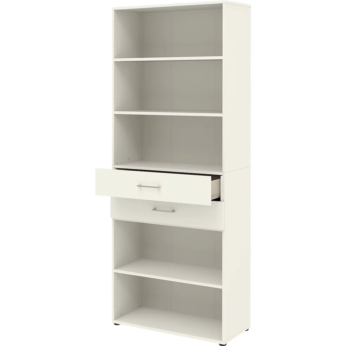 Home Office étagère combinée TEMPIO, en bois, 2 tiroirs, 6 OH, L 800 x P 330 x H 2130 mm, blanc/blanc