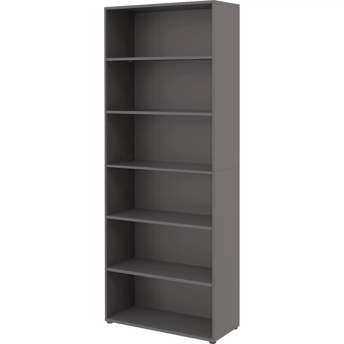 Home Office Regal TEMPIO, aus Holz, 6 Fächer, 6 OH, B 800 x T 340 x H 2130 mm, anthrazit