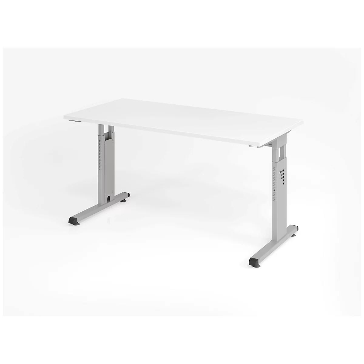 Home Office-Schreibtisch, manuelle Höhenverstellung, rechteckig, C-Füße, B 1400 x T 672 x H 650-850 mm, weiß/silber