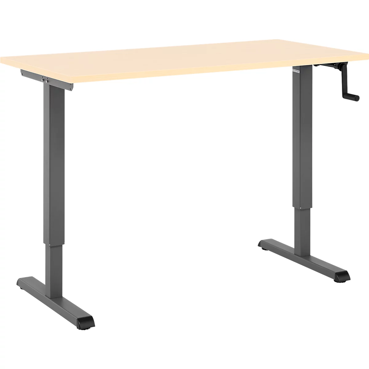 Home-Office-Schreibtisch Multiflex, manuell höhenverstellbar mit Kurbel, B 1300 x T 650 x H 700-1180 mm, Ahorn/anthrazit