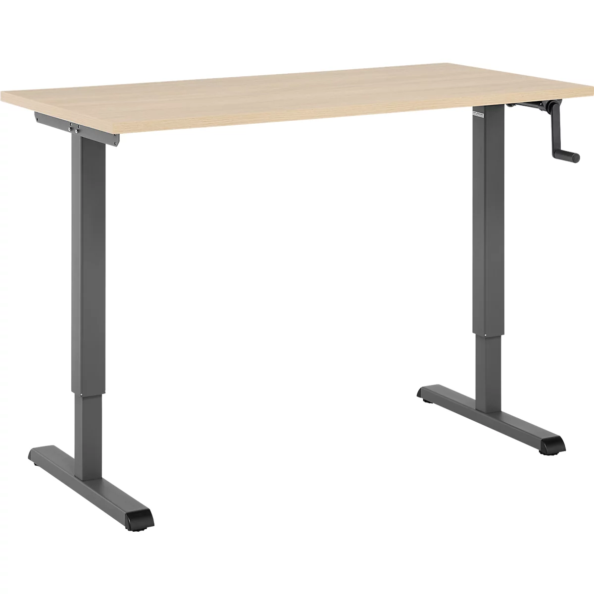 Home-Office-Schreibtisch Multiflex, manuell höhenverstellbar mit Kurbel, B 1300 x T 650 x H 700-1180 mm, Eiche/anthrazit