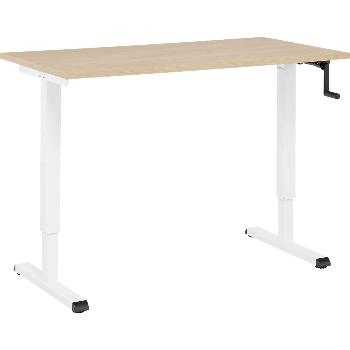 Home-Office-Schreibtisch Multiflex, manuell höhenverstellbar mit Kurbel, B 1300 x T 650 x H 700-1180 mm, Eiche/weiß