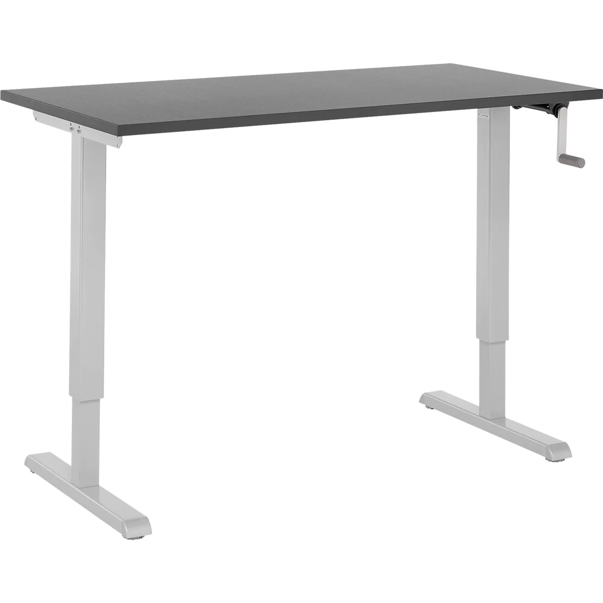 Home-Office-Schreibtisch Multiflex, manuell höhenverstellbar mit Kurbel, B 1300 x T 650 x H 700-1180 mm, graphit/weißalu