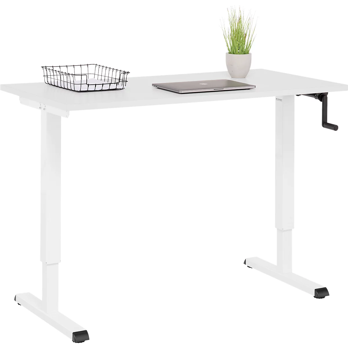 Home-Office-Schreibtisch Multiflex, manuell höhenverstellbar mit Kurbel, B 1300 x T 650 x H 700-1180 mm, lichtgrau/weiß