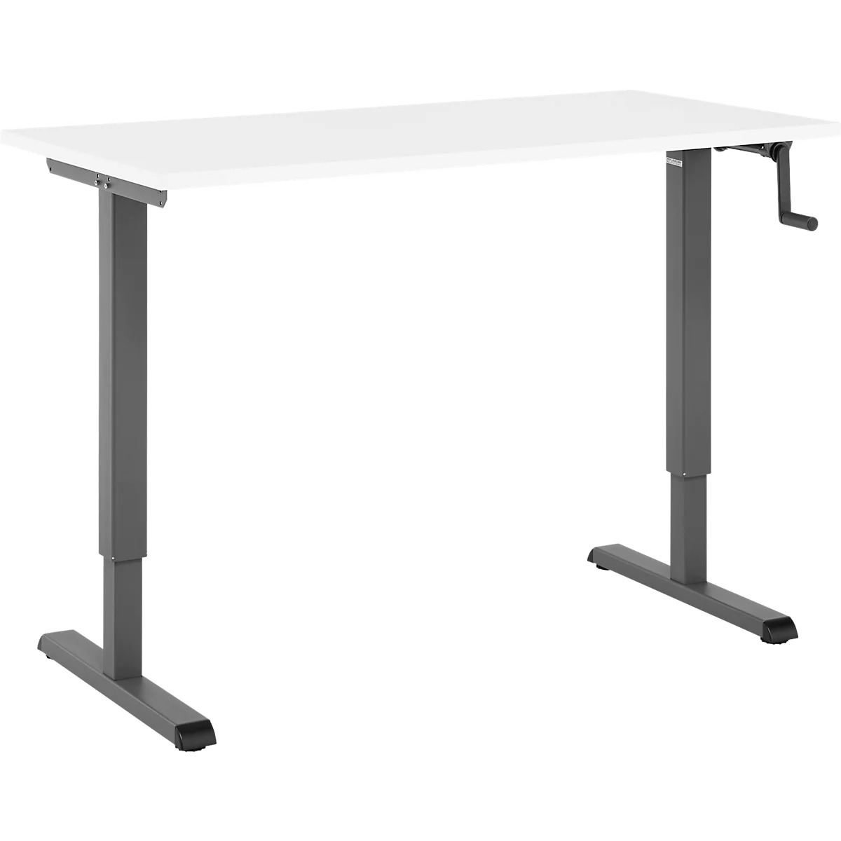 Home-Office-Schreibtisch Multiflex, manuell höhenverstellbar mit Kurbel, B 1300 x T 650 x H 700-1180 mm, weiß/anthrazit