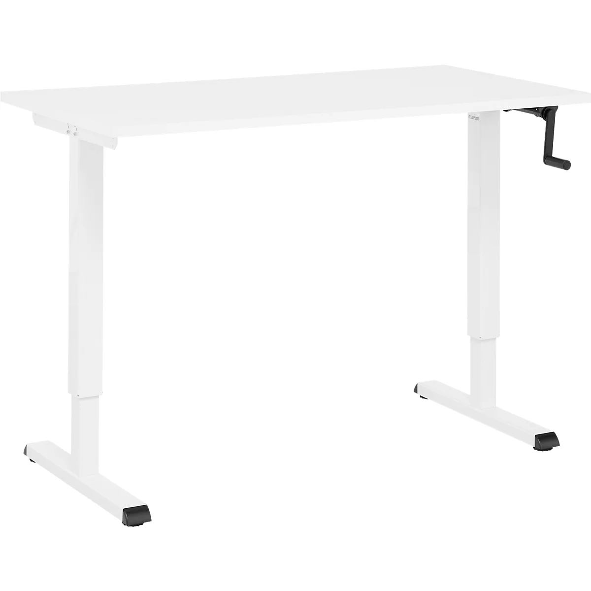 Home-Office-Schreibtisch Multiflex, manuell höhenverstellbar mit Kurbel, B 1300 x T 650 x H 700-1180 mm, weiß/weiß