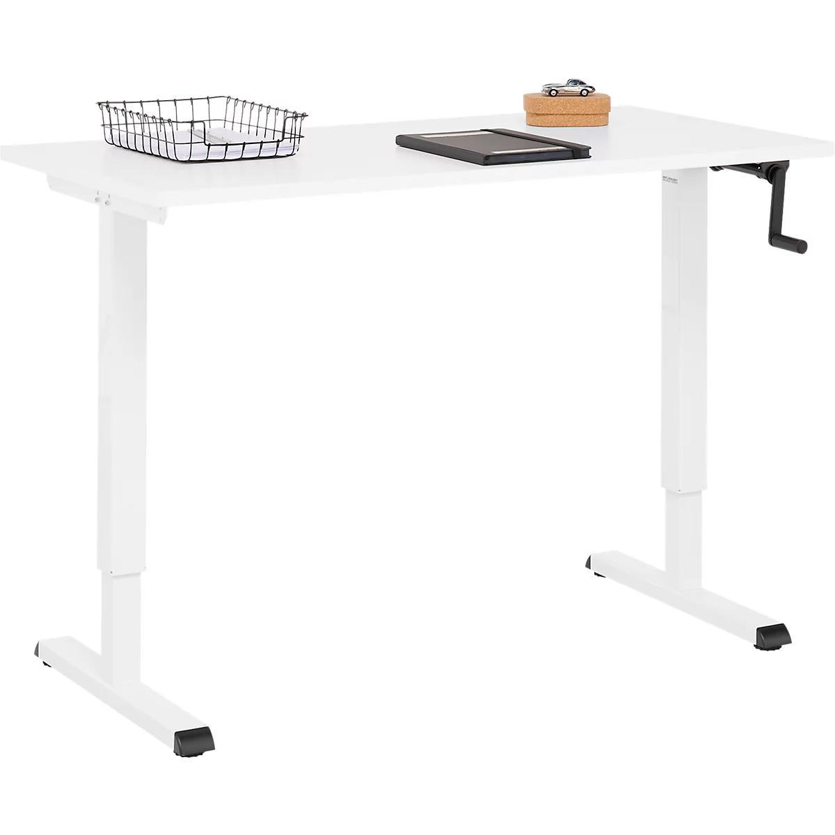 Home-Office-Schreibtisch Multiflex, manuell höhenverstellbar mit Kurbel, B 1300 x T 650 x H 700-1180 mm, weiß/weiß