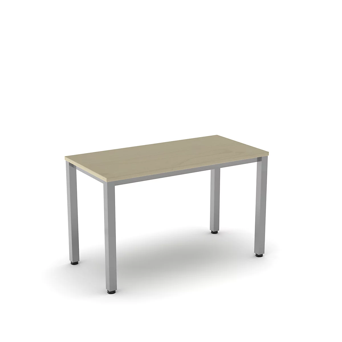 Home Office Schreibtisch Nevada, Rechteck, 4-Fuß Quadratohr, B 1200 x T 600 x H 740 mm, Ahorn/alusilber
