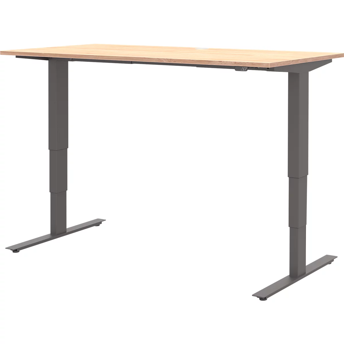 Home Office Schreibtisch TEMPIO, elektrisch höhenverstellbar, geteilte Tischplatte mit Klappe, B 1600 x T 700 x H 640-1280 mm, Hickory-Eiche/anthrazit