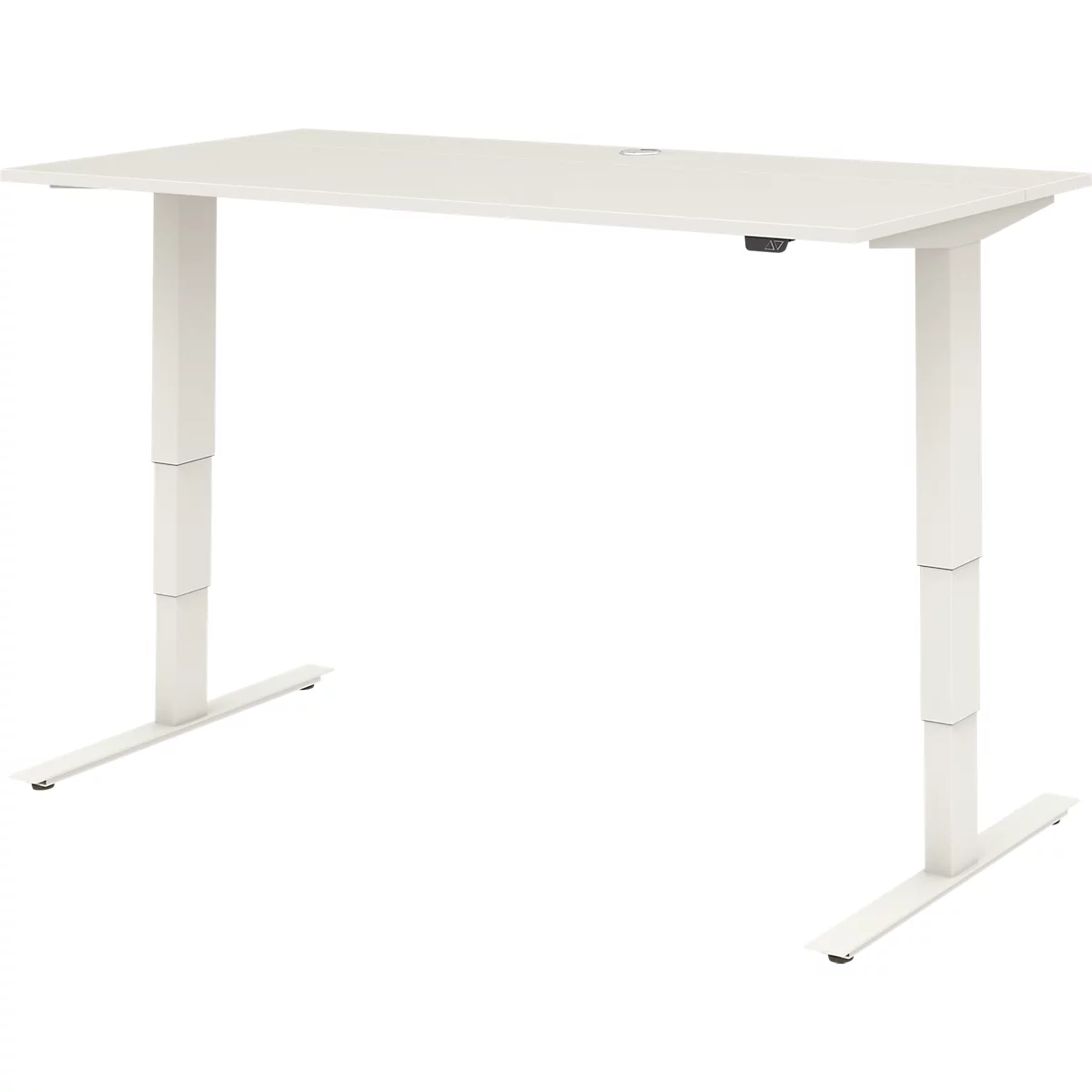 Home Office Schreibtisch TEMPIO, elektrisch höhenverstellbar, geteilte Tischplatte mit Klappe, B 1600 x T 700 x H 640-1280 mm, weiß