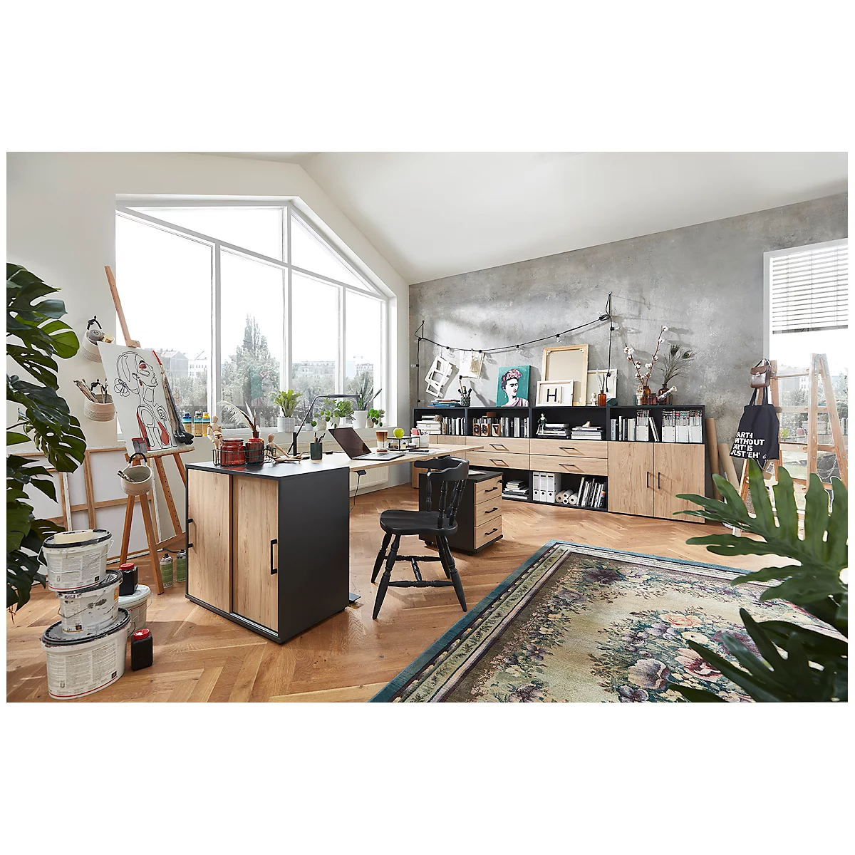 Home Office Schreibtisch TEMPIO, elektrisch höhenverstellbar, geteilte Tischplatte mit Klappe, B 1600 x T 700 x H 640-1280 mm, weiß