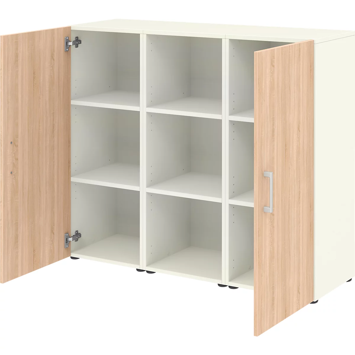 Home Office Sideboard TEMPIO, aus Holz, 2 Türen, 1 Regal, 3 OH, B 1200 x T 340 x H 1070 mm, weiß/Sonoma Eiche