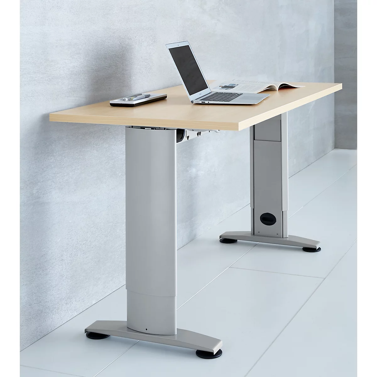 Home Office tafel Login, C-poot, B 1300 x D 650 mm, ahorn/blank aluminium