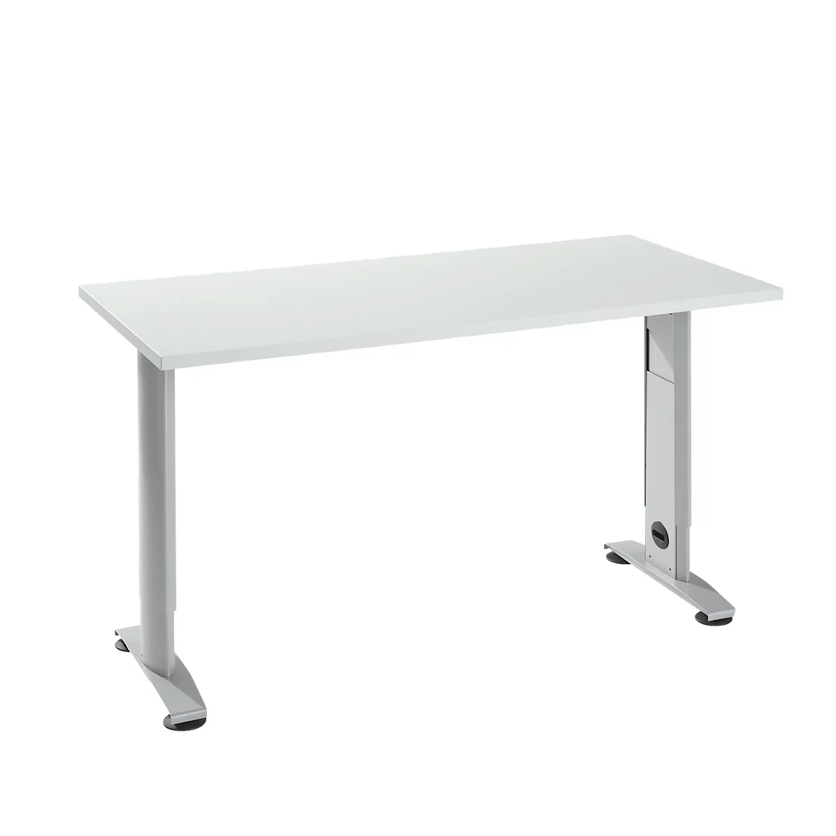 Home Office tafel Login, C-poot, B 1300 x D 650 mm, lichtgrijs/blank aluminium