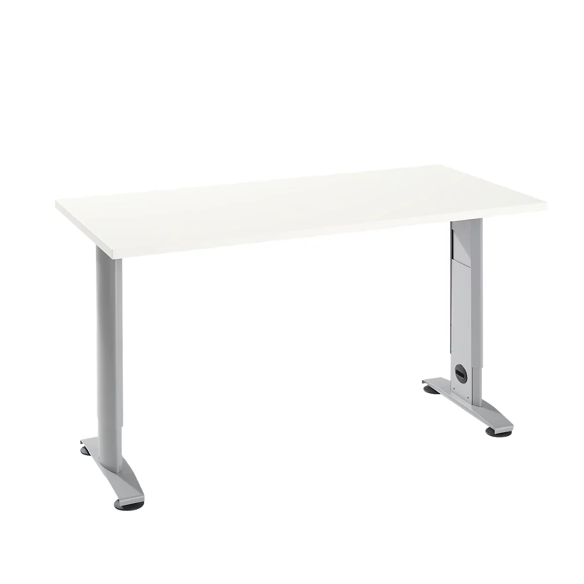 Home Office tafel Login, C-poot, B 1300 x D 650 mm, wit/blank aluminium