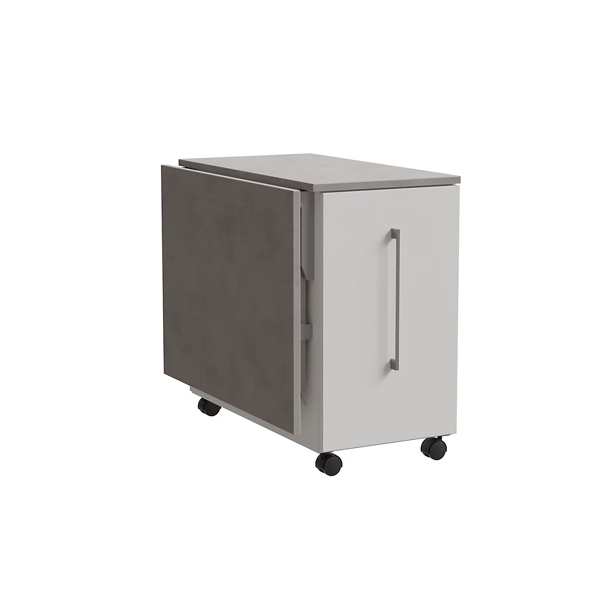Homeoffice Sekretär, Tischplatte B 1200 x H 600 mm, Kabeldurchlässe/Systemschiene/Klappfach, B 1200 x T 380 x H 1320 mm, Holz, Ceramic grey