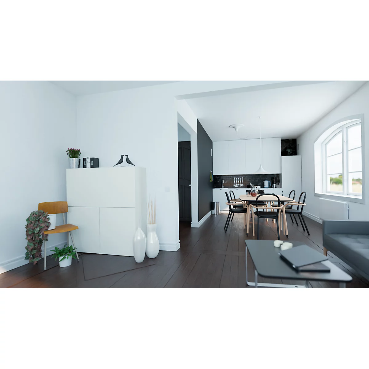 Homeoffice Sekretär, Tischplatte B 1200 x H 600 mm, Kabeldurchlässe/Systemschiene/Klappfach, B 1200 x T 380 x H 1320 mm, Holz, weiß