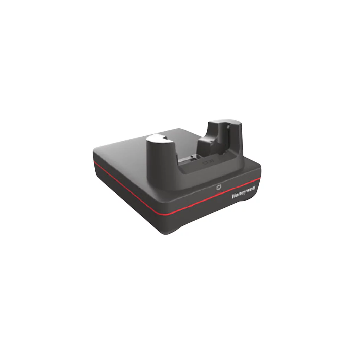 Schwarze Ladestation mit roter Linie. Logo von Honeywell.