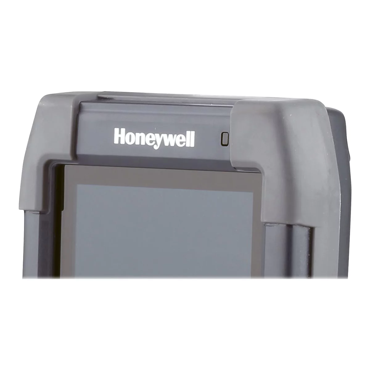Detailaufnahme eines grauen Honeywell Barcodescanners. Der Name Honeywell ist weiß auf der Oberseite des Geräts zu sehen.