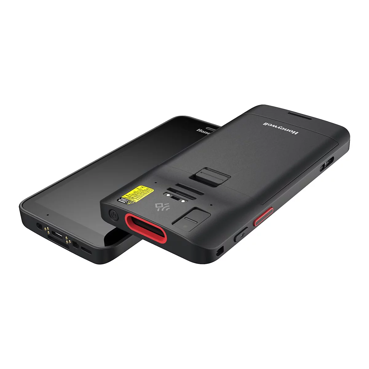 Deux scanners portables noirs, l'un sur l'autre. Le scanner du haut a un accent rouge.