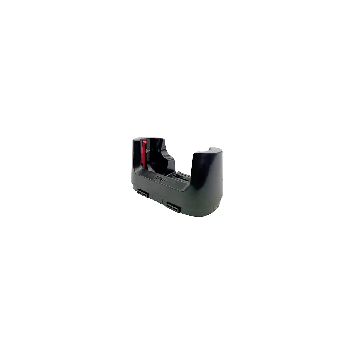 Station de charge en plastique noir pour un appareil mobile ; insert rouge, inscription CT40.
