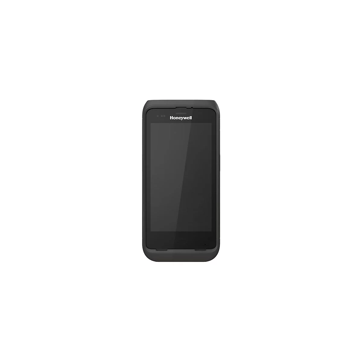 Ein schwarzes Handheld-Gerät mit der Aufschrift "Honeywell" auf dem oberen Bildschirmbereich.