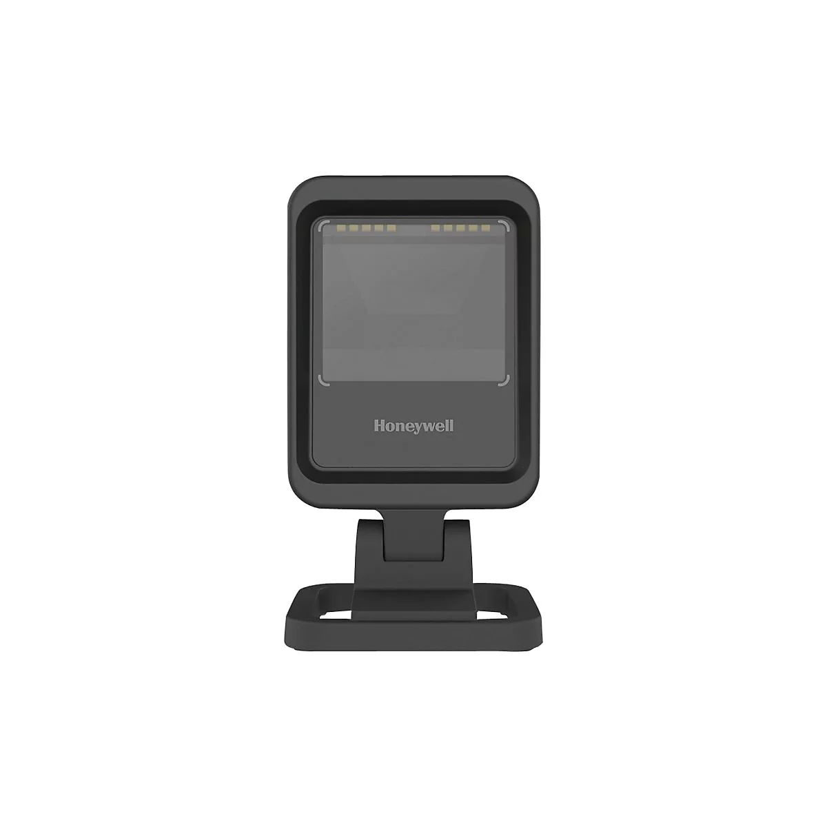 Scanner de codes-barres noir avec le logo Honeywell, sur fond blanc.