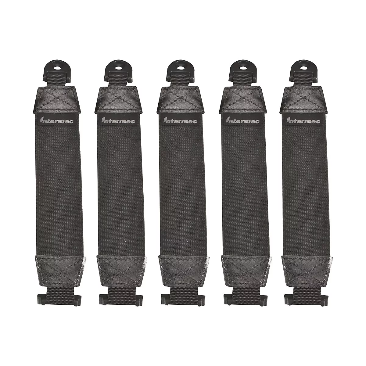 Fünf schwarze Trageschlaufen mit dem Schriftzug "Intermec".