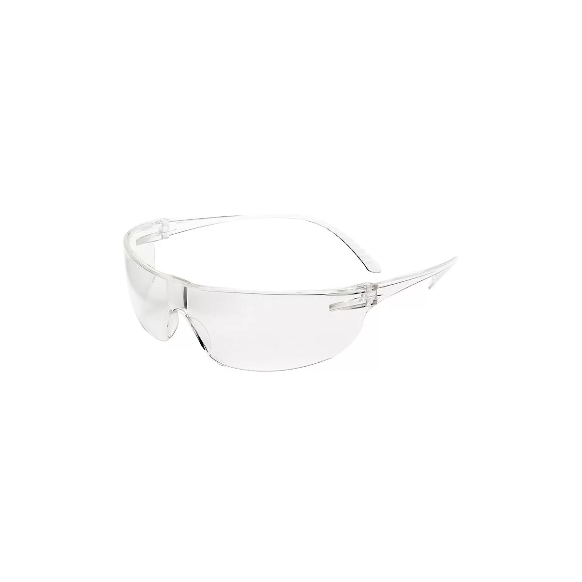 Lunettes de sécurité transparentes avec monture et verres transparents. Les lunettes ont une monture incurvée pour une protection accrue.