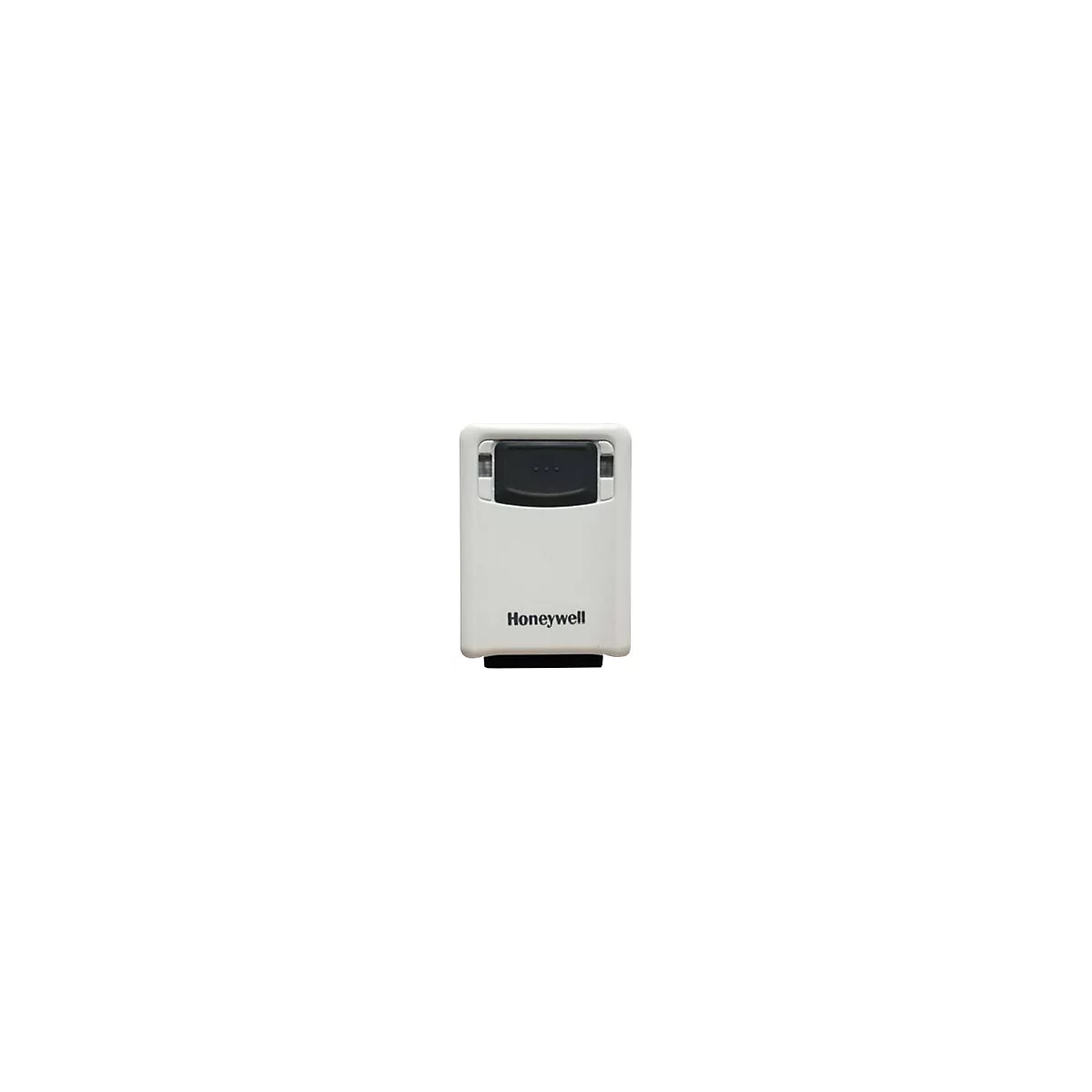 Lecteur Honeywell blanc avec zone de numérisation noire. L'appareil est représenté sur fond blanc.