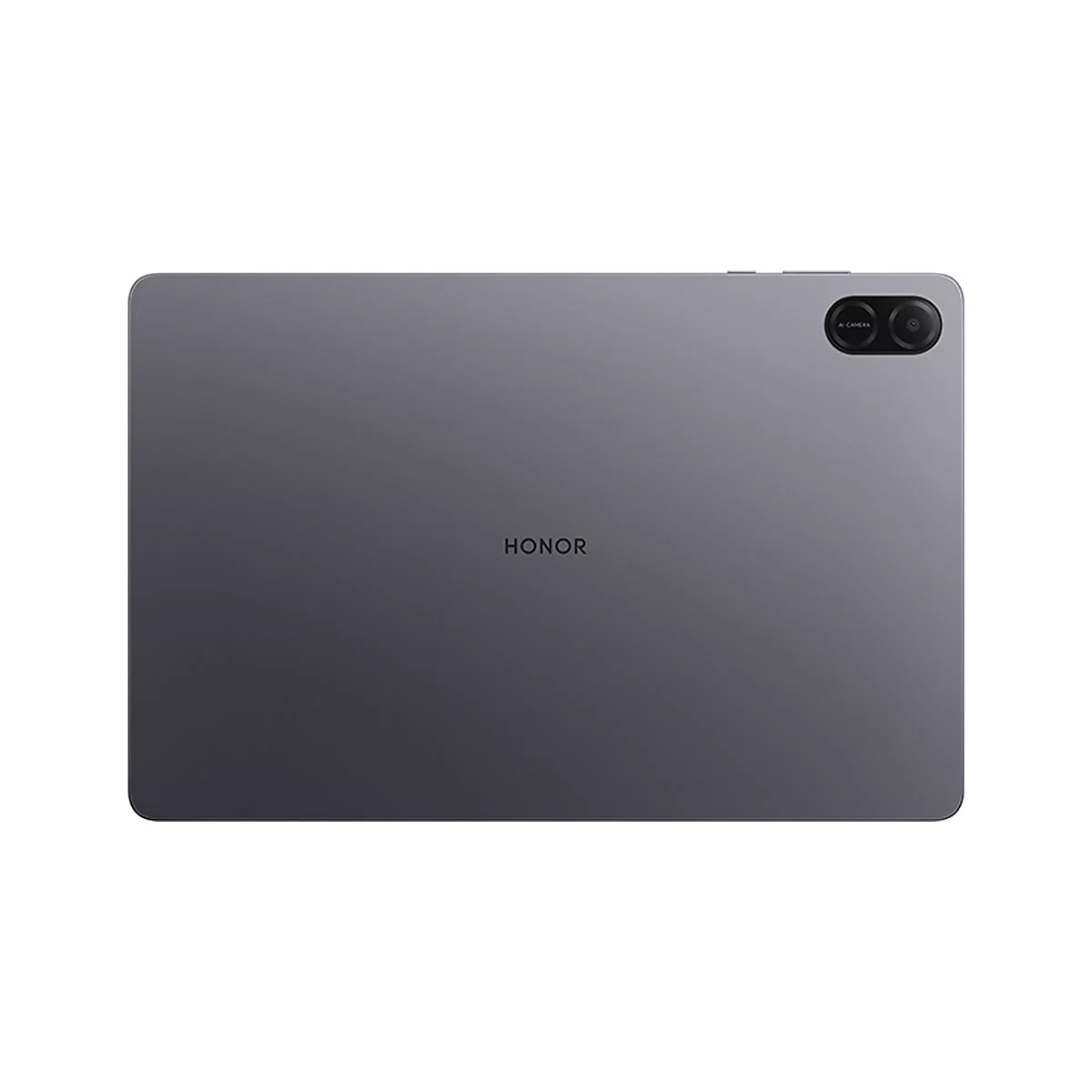 Dunkelgraues Tablet, Rückseite. Oben rechts zwei Kameras, darunter steht „AI CAMERA“. In der Mitte „HONOR“.