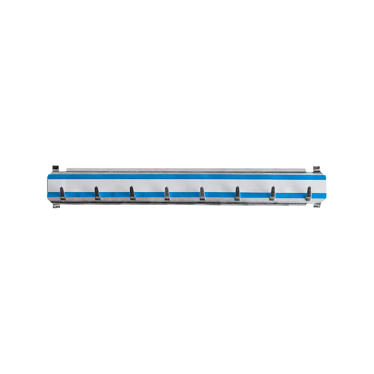 Long, rectangular object with blue and white stripes and small black handles.