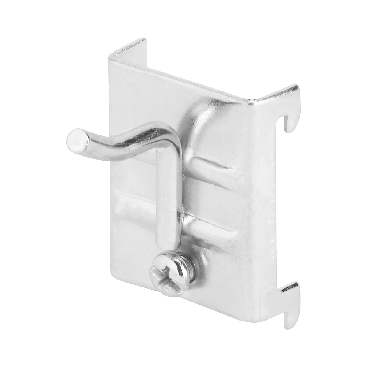 Metal hook with screw and bent tip, for attachment.