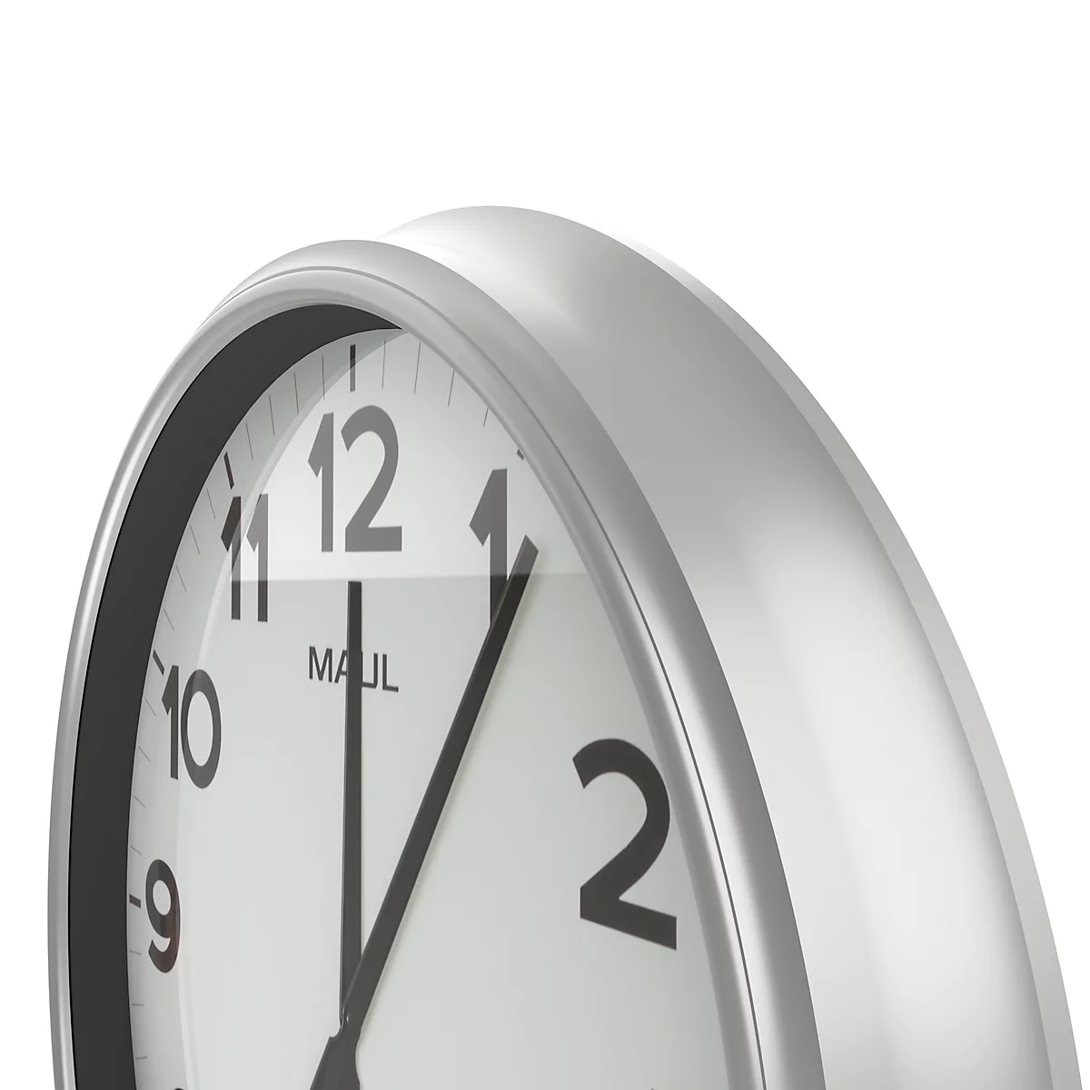 Horloge murale radio Maul MAULride, ronde, extra-large, pour l'intérieur, chiffres arabes, minutes &amp; unités horaires, ∅ 610 mm, plastique &amp; verre minéral, argent-blanc-noir, pile incluse