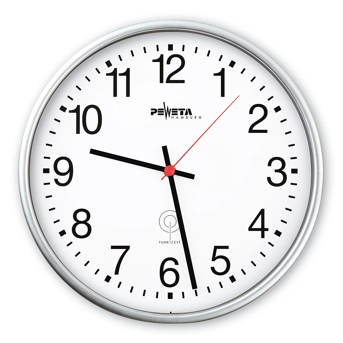 Horloge murale radio-pilotée, Ø 300 mm, argent mat