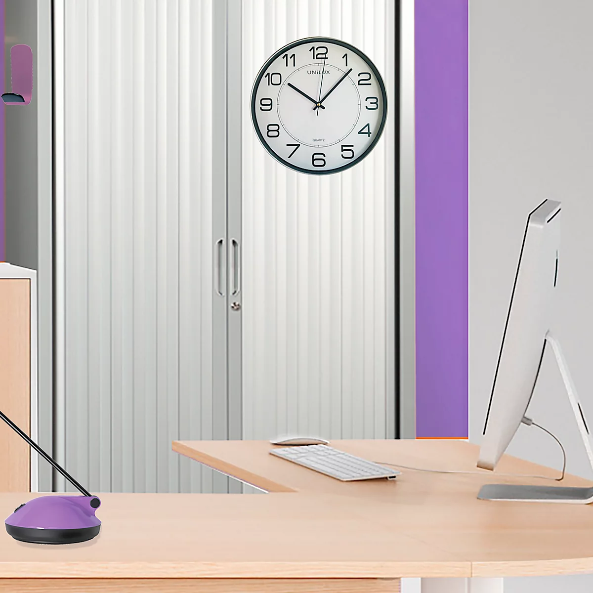 Horloge murale UNILUX MAGNET, mouvement à quartz, 30,5 cm, fixation magnétique, gris métal, pile fournie