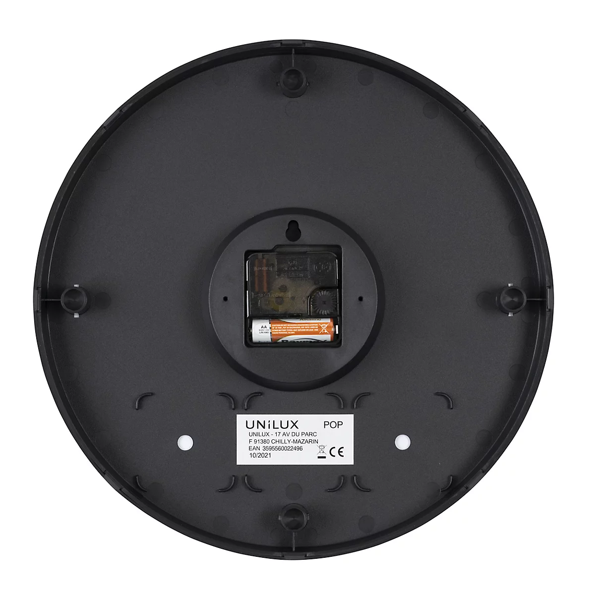 Horloge murale UNILUX Pop avec mouvement à quartz silencieux, Ø 30 cm, cadre en plastique ABS, noir