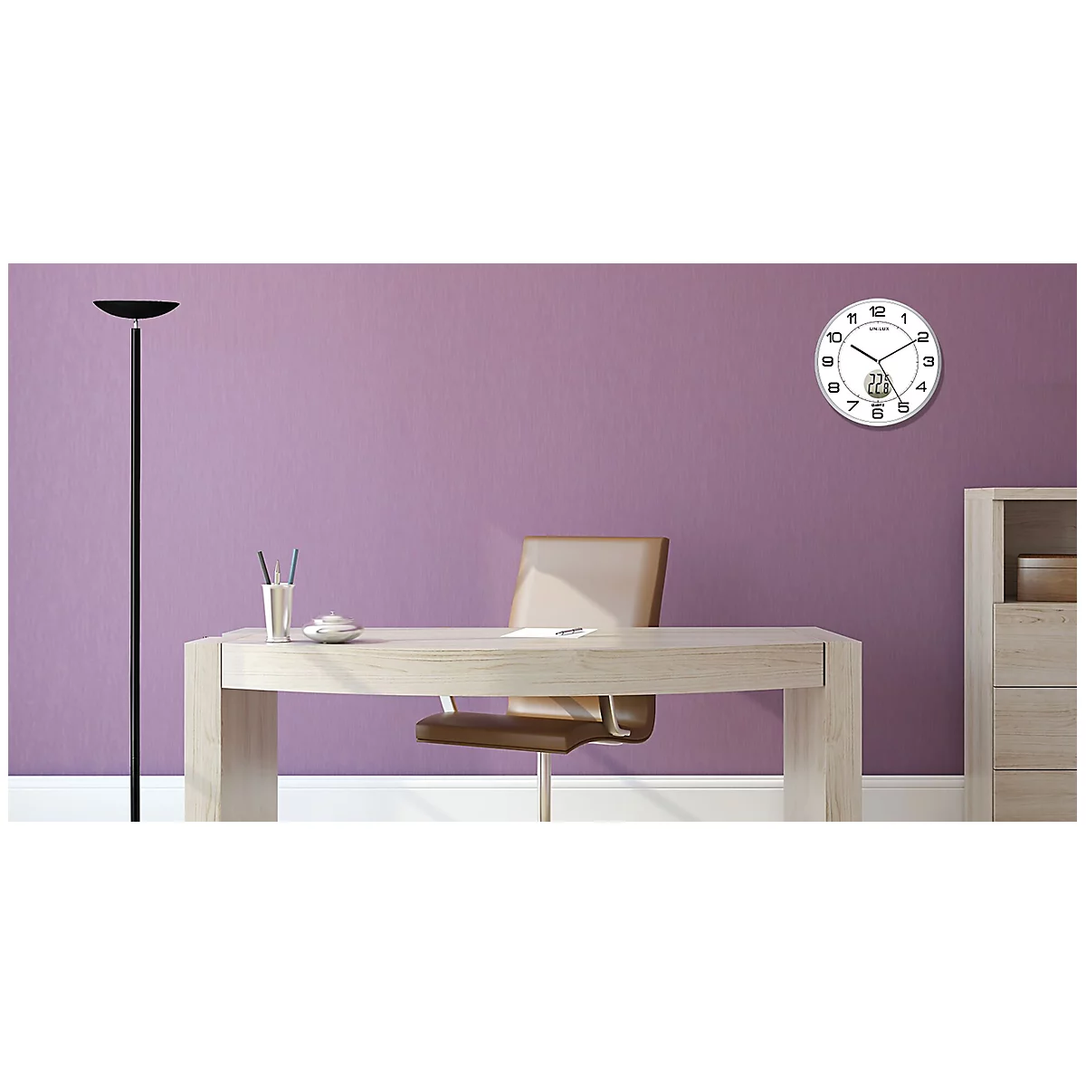 Horloge murale UNILUX Tempus, avec thermomètre, quartz, Ø 30,5 cm, gris métal