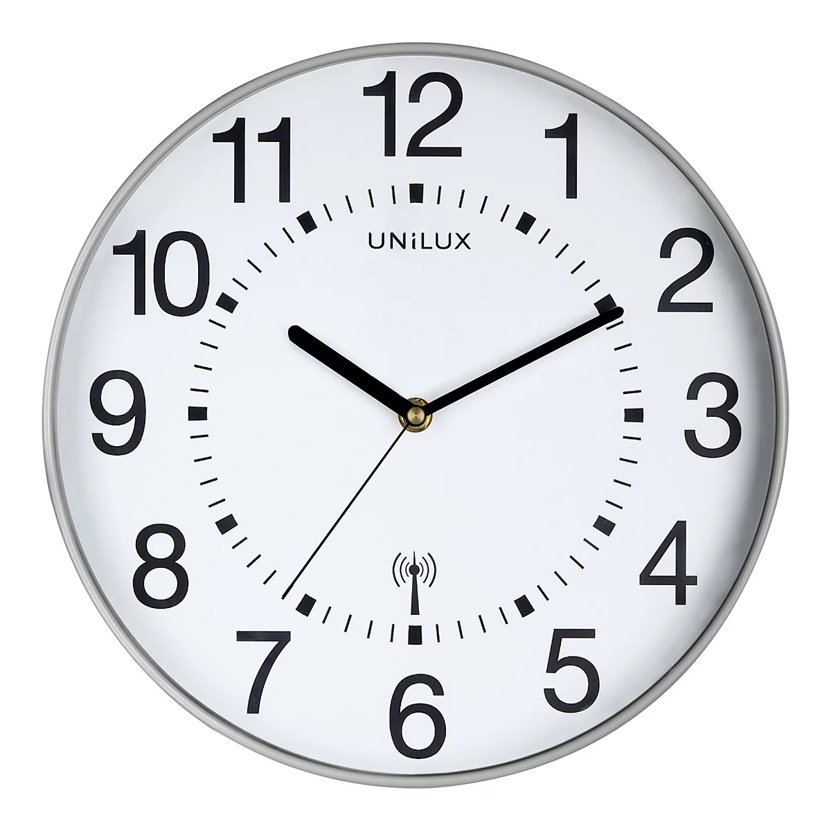 Horloge murale UNILUX Wave, radio, Ø 30 cm, gris métal