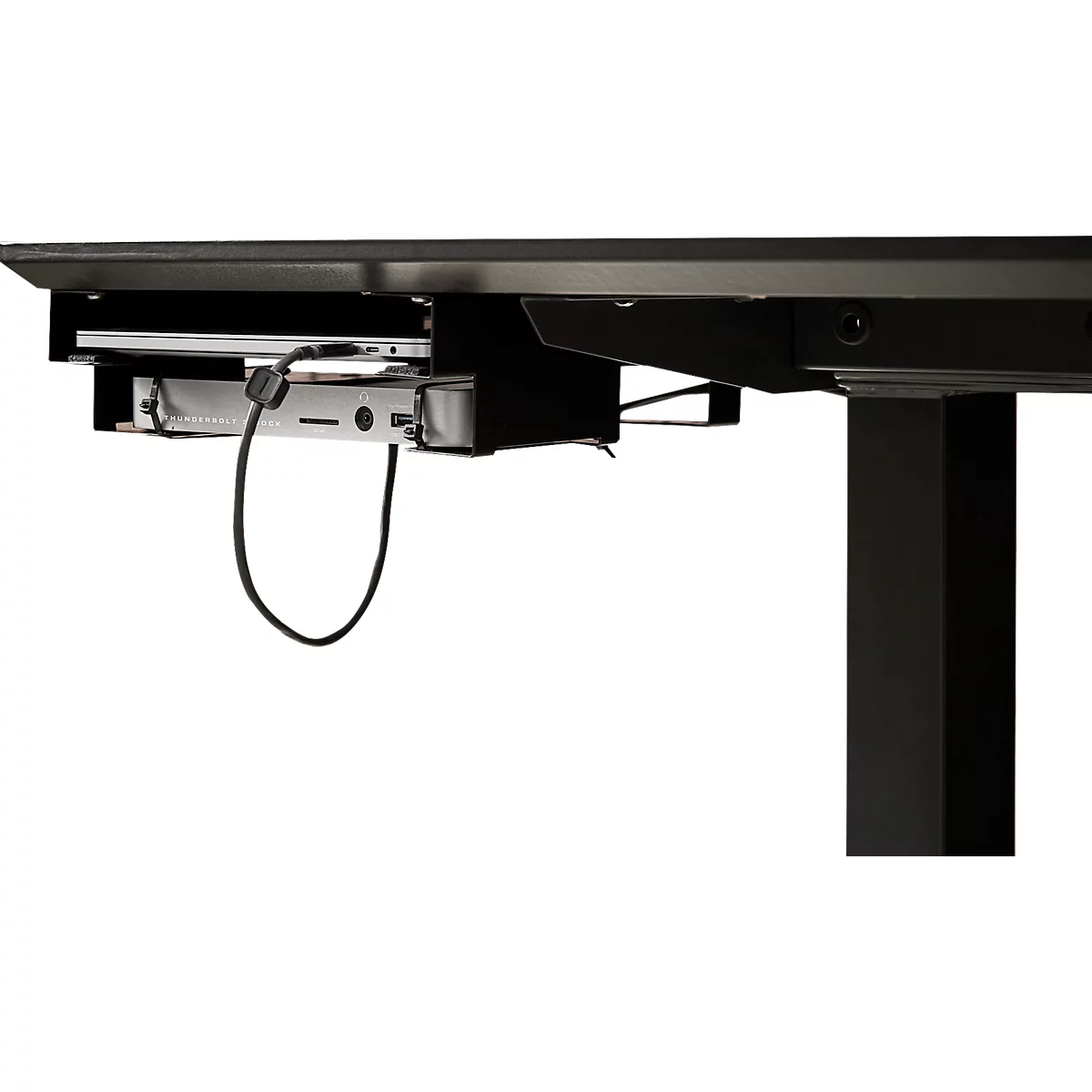 Houder voor laptop/dockingstation, horizontaal, voor 1 laptop 13-15″ en 1 dockingstation met B 164-240 mm, metaal, gitzwart RAL 9005