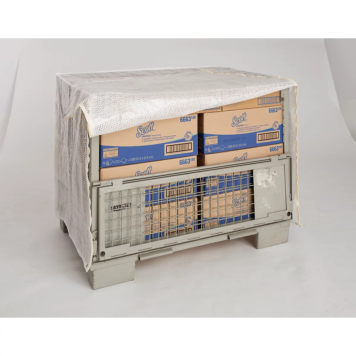 Housse imperméable pour caisse-palette métallique, 2 fermetures éclair, transparent