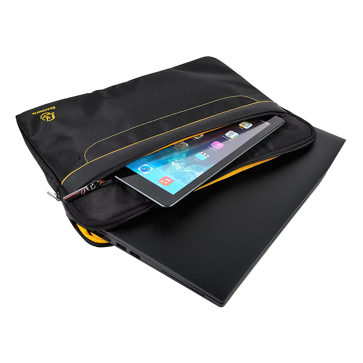 Housse pour ordinateur portable Exacompta Exactive®, pour 1 ordinateur portable ou tablette jusqu'à 13,3″,1 poche zippée, tissu polyester imperméable, noir