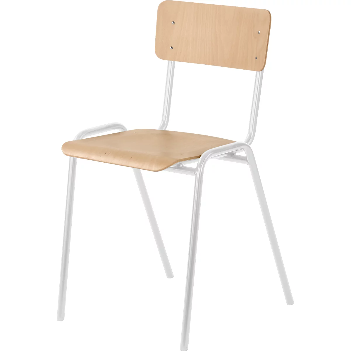 Houten stoel voor collectieve ruimtes - stapelbaar - B 385 x D 390 x H 490 mm - lichtgrijs frame , beuken