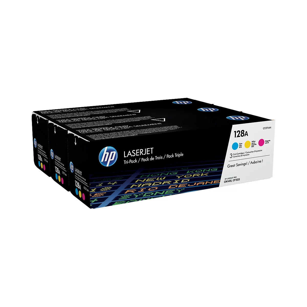 HP 128A pak van 3 LaserJet CF371AM printcassettes color
