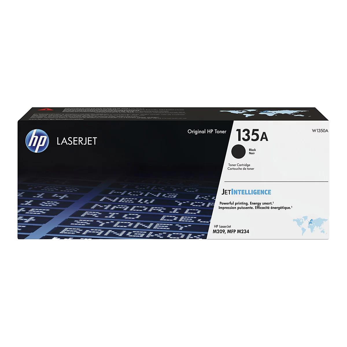 Schwarze HP Laserjet Tonerkartusche, Modell 135A. Aufschrift: Original HP Toner, JetIntelligence. Ideal fÃ¼r M209, MFP M234.