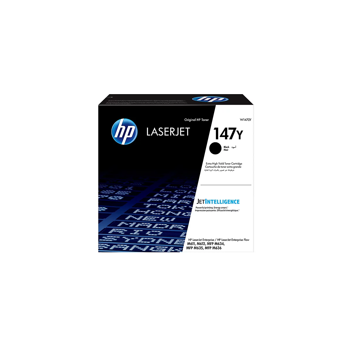 Schwarze HP LaserJet Tonerkartusche 147Y. Aufdrucke: LaserJet, Original HP Toner, JetIntelligence.